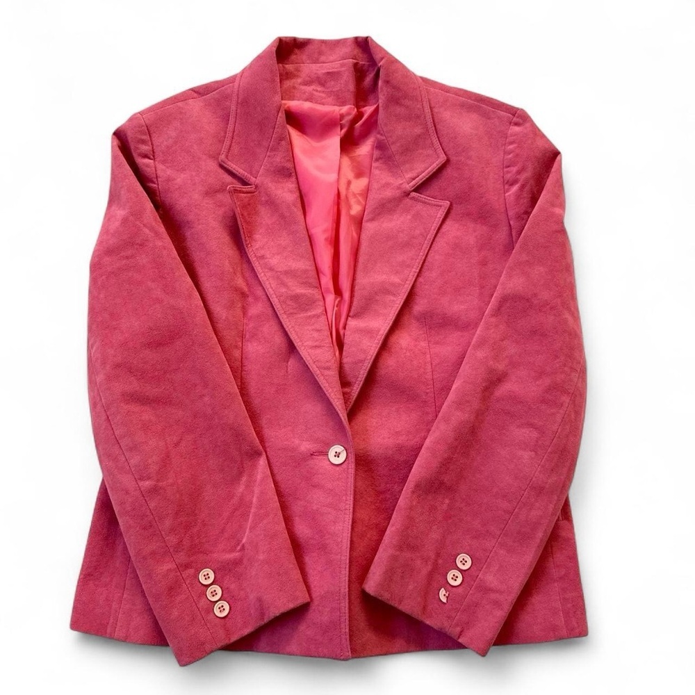 Vintage Pink Suede Blazer Jacket Cropped Tailored 90s Womens Size Medium